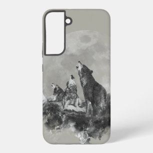 Funda Para Samsung Galaxy S22+ Tres lobos llorando en la luna el arte animal