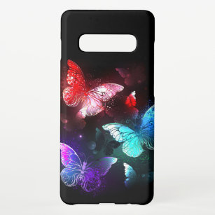 Funda Para Samsung Galaxy S10+ Tres mariposas brillantes en el fondo nocturno