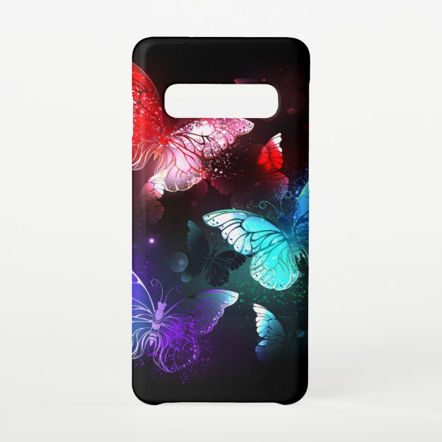 Funda Para Samsung Galaxy Tres mariposas brillantes en el fondo nocturno (Reverso)