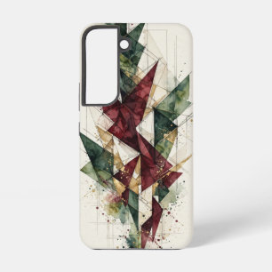 Funda Para Samsung Galaxy S22 Triángulos abstractos de acuarela en verde, borgoñ
