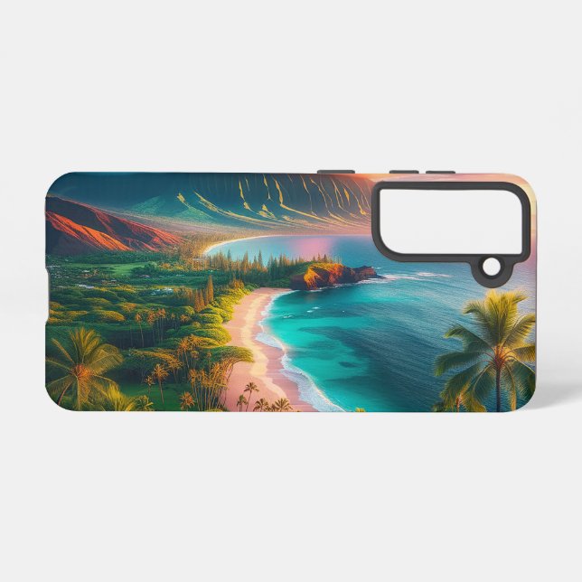 Funda Para Samsung Galaxy Tropical Maui Island paradise!  (Reverso Horizontal)