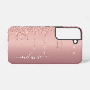Funda Para Samsung Galaxy S22 Tu Nombre Rosa Dorado Personalizado Brillo Rubor