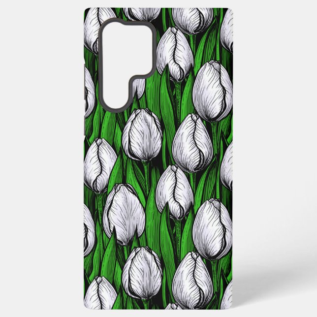 Funda Para Samsung Galaxy Tulipanes blancos con hojas verdes (Reverso )