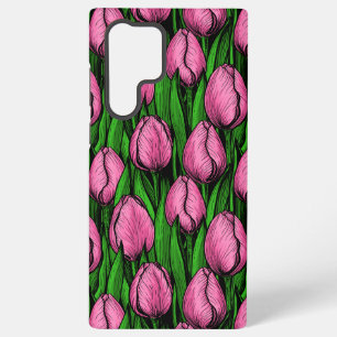 Funda Para Samsung Galaxy S22 Ultra Tulipanes rosados con hojas verdes
