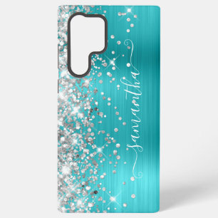 Funda Para Samsung Galaxy S22 Ultra Turquesa Azul Brillo Plateado Firma Femenina