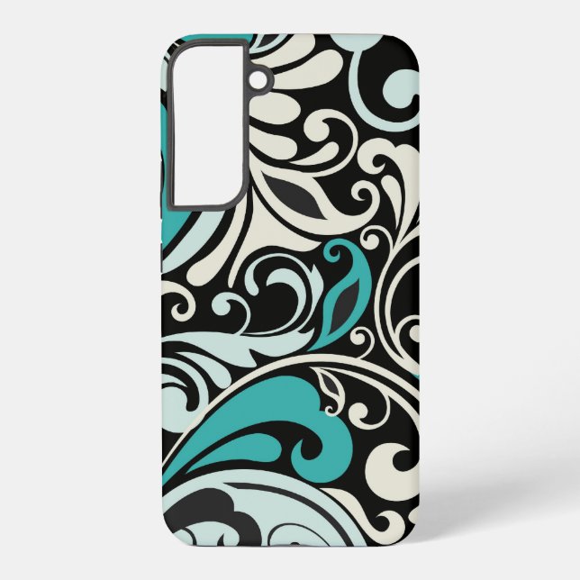 Funda Para Samsung Galaxy Turquoise Floral Swirls Samsung S22 Funda (Reverso )