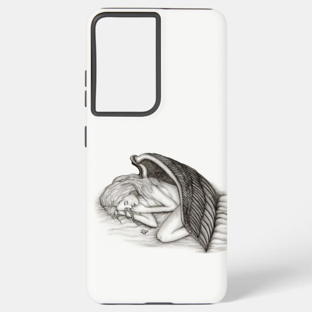 Funda Para Samsung Galaxy Un ángel dormido, diseño blanco y negro (Reverso )