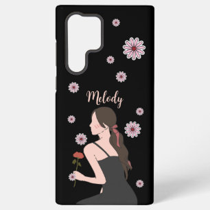 Funda Para Samsung Galaxy S22 Ultra Un Chica Rosa con flor rosa