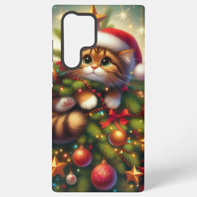 Funda Para Samsung Galaxy Un gato malvado y lindo en el árbol de Navidad (Reverso )