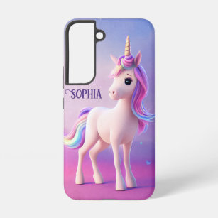 Funda Para Samsung Galaxy S22 Unicornio blanco lindo con forma rosa y azul