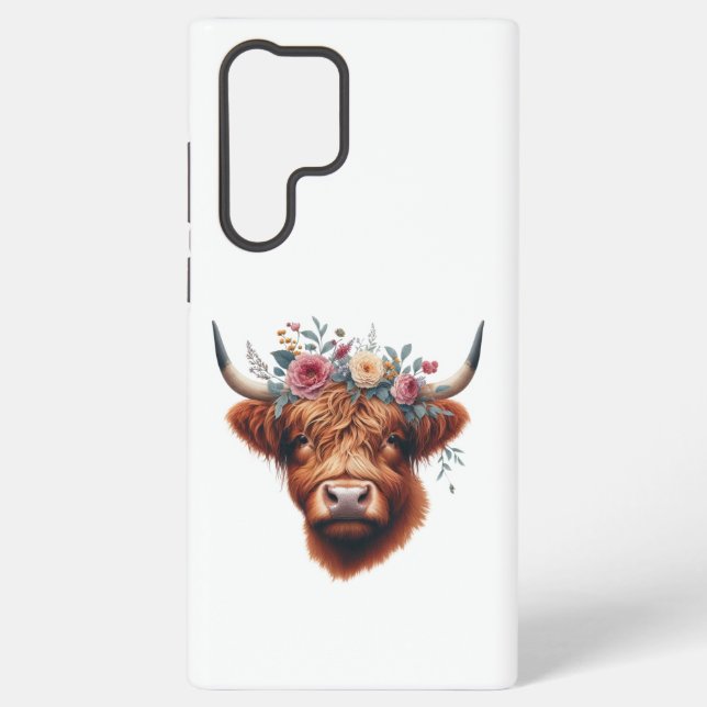 Funda Para Samsung Galaxy Vaca de tierras altas, con flores y primavera (Reverso )