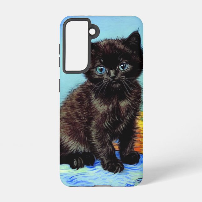 Funda Para Samsung Galaxy Van Gogh Black Kitten con yarn (Reverso )