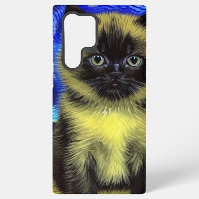 Funda Para Samsung Galaxy Van Gogh Starry Night Siamese Cat (Reverso )