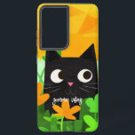 Funda Para Samsung Galaxy S21 Ultra Verano Vibes Personalizadas Floral Gato Negro<br><div class="desc">Este funda de Samsung personalizado es perfecto para los amantes de los gatos que quieren proteger su teléfono mientras muestran su amor por los felinos. El funda presenta una bonita impresión abstracta con un dulce gato negro con flores y un fondo naranja y verde. Puede personalizar el funda agregando un...</div>