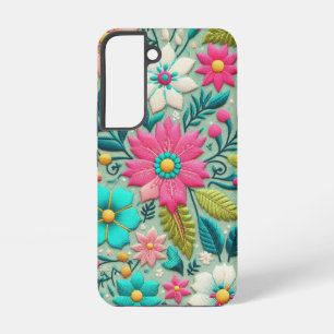Funda Para Samsung Galaxy S22 Verde azulado Aqua Hot Pink Floral Embroiderman St