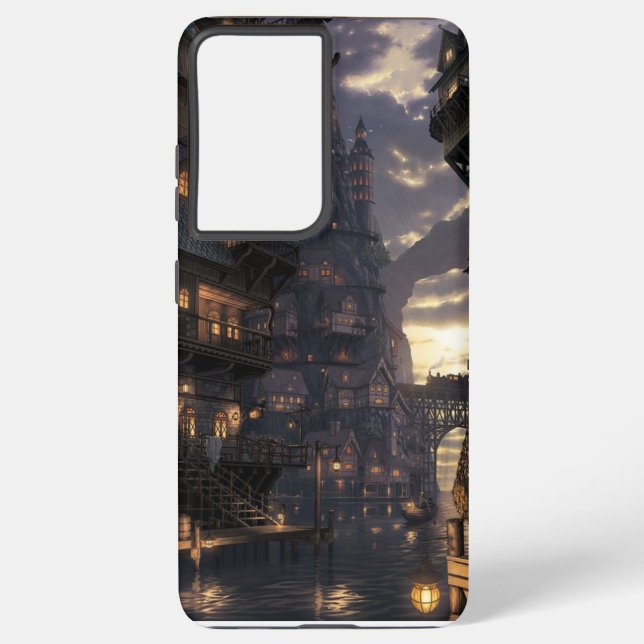 Funda Para Samsung Galaxy Villa Crepúsculo junto al agua (Reverso )