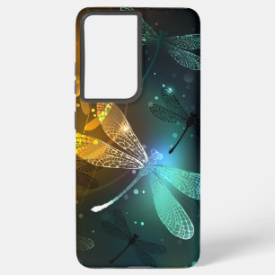 Funda Para Samsung Galaxy S21 Ultra Vuelo de libélula luminosa verde