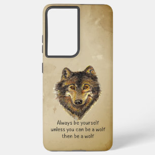 Funda Para Samsung Galaxy S21 Ultra Watercolor Wolf Be Yourself Inspirador cita