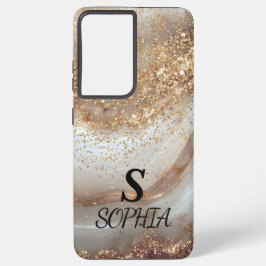 Funda Para Samsung Galaxy S21 Ultra white marble chic gold glitter monogram