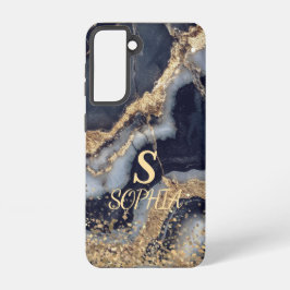 Funda Para Samsung Galaxy S21 white marble chic gold glitter monogram