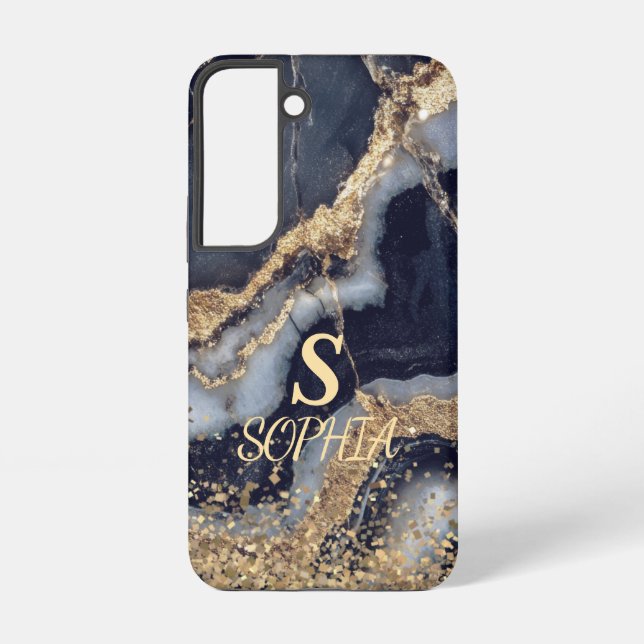 Funda Para Samsung Galaxy white marble chic gold glitter monogram (Reverso )