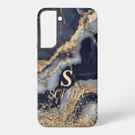 Funda Para Samsung Galaxy S22+ white marble chic gold glitter monogram