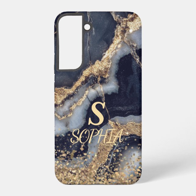 Funda Para Samsung Galaxy white marble chic gold glitter monogram (Reverso )
