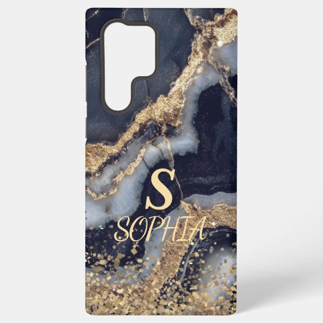 Funda Para Samsung Galaxy white marble chic gold glitter monogram (Reverso )