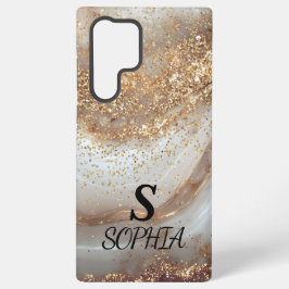 Funda Para Samsung Galaxy S22 Ultra white marble chic gold glitter monogram