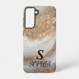 Funda Para Samsung Galaxy S21 white marble chic gold glitter monogram