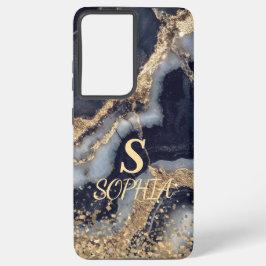 Funda Para Samsung Galaxy S21+ white marble chic gold glitter monogram