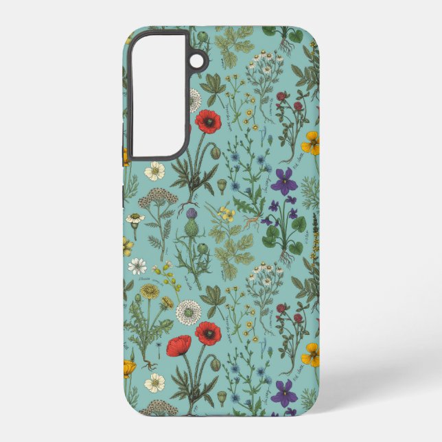 Funda Para Samsung Galaxy Wildflowers collage on blue (Reverso )