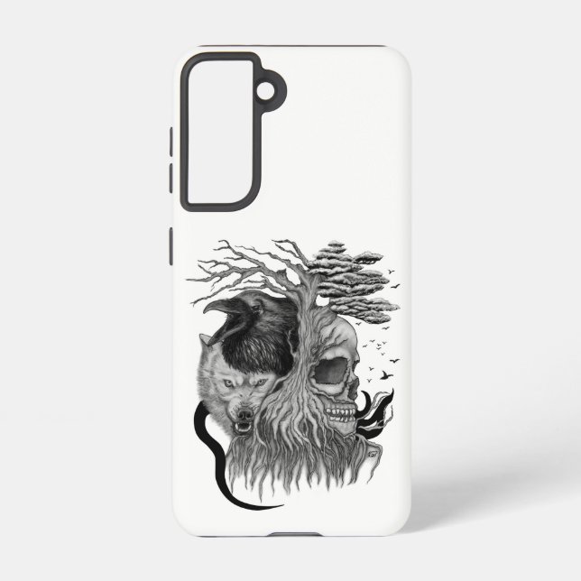 Funda Para Samsung Galaxy Wolf y Raven con el cráneo (Reverso )