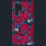 Funda Para Samsung Galaxy S22 Ultra Wrens en las peonías<br><div class="desc">Patrón vectorial sin fisuras hecho de hadas y peonías dibujadas a mano. Versión azul y roja.</div>