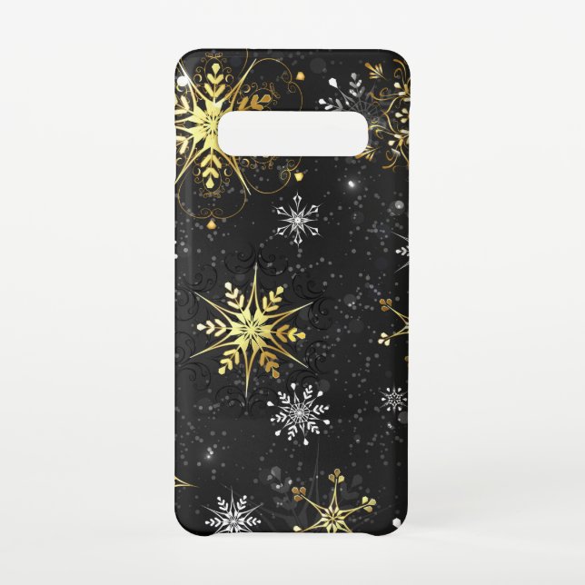 Funda Para Samsung Galaxy Xmas copos de nieve dorados sobre fondo negro (Reverso)