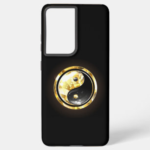 Funda Para Samsung Galaxy S21 Ultra Yin Yang dorado sobre negro