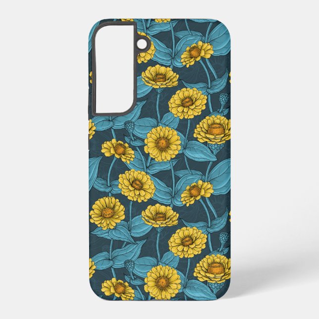 Funda Para Samsung Galaxy Zinnias amarillas en azul oscuro (Reverso )