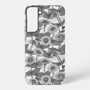 Funda Para Samsung Galaxy S22+ Zinnias, monocromo en blanco