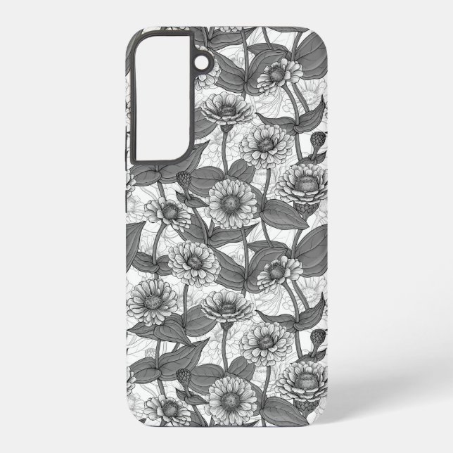 Funda Para Samsung Galaxy Zinnias, monocromo en blanco (Reverso )