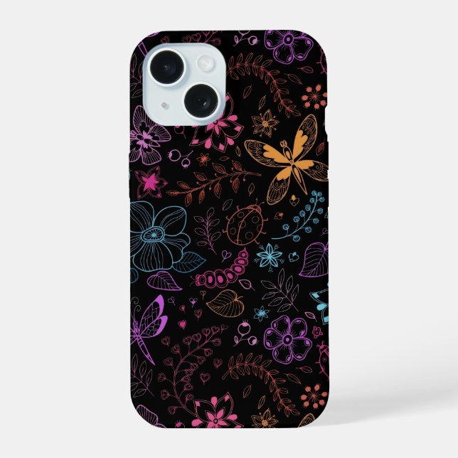 Funda para teléfono de mariposa floral de neón (Reverso )
