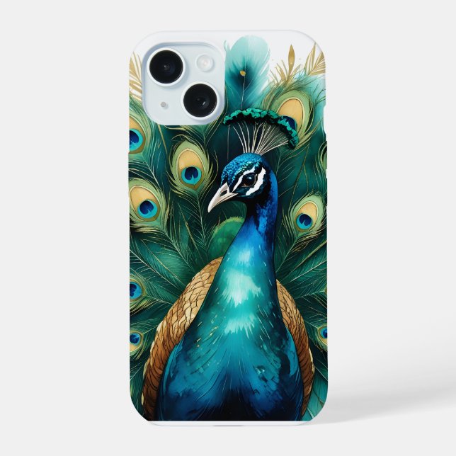Funda para teléfono de pluma de pavo real de acuar (Reverso )