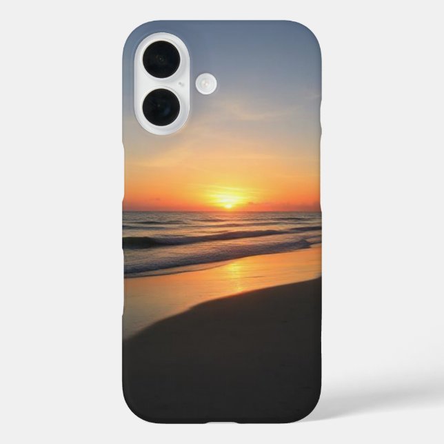 Funda para teléfono IPhone 16 atardecer en la play (Reverso )