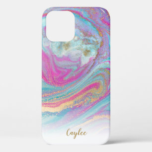 Funda personalizado de mármol azul Purpurina dorad