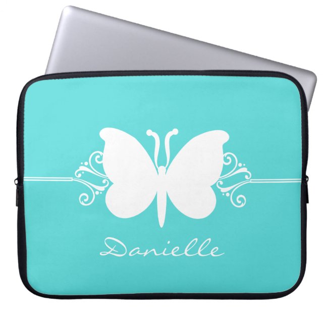 Funda portátil Butterfly Swirls, Aqua (Frente)