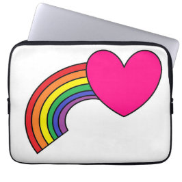 Funda portátil con corazón rosado y arcoiris