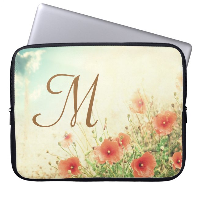Funda portátil de 15" monograma de flores silvestr (Frente)