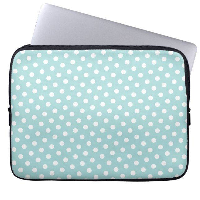 Funda portátil de punto de polka azul y blanca (Frente)