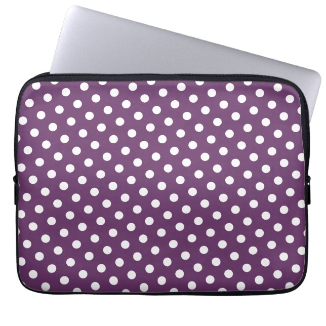 Funda portátil de punto de polka morado y blanco (Frente)