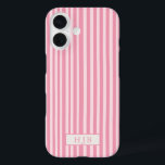 Funda Preppy Pink Stripe Monograma iPhone 16<br><div class="desc">Funda preppy de banda rosa monograma inicial para iPhone 16</div>