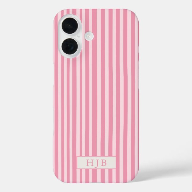 Funda Preppy Pink Stripe Monograma iPhone 16 (Reverso )